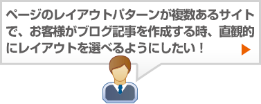 ページのレイアウトパターンが複数あるサイトで、お客様がブログ記事を作成する時、直感的にレイアウトを選べるようにしたい。